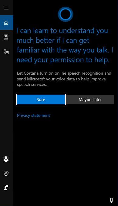 Külön Cortana felhasználói felület