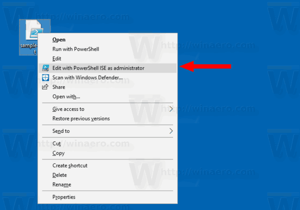 Meniul contextual Windows 10 PowerShell ISE