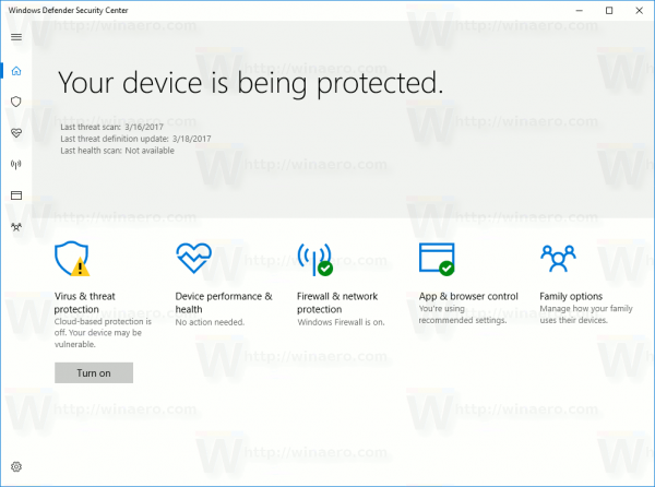 Paravan de protecție Windows în panoul de control