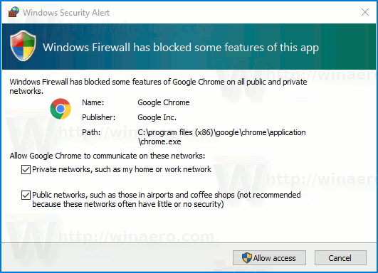 Oznámenia brány firewall systému Windows 10