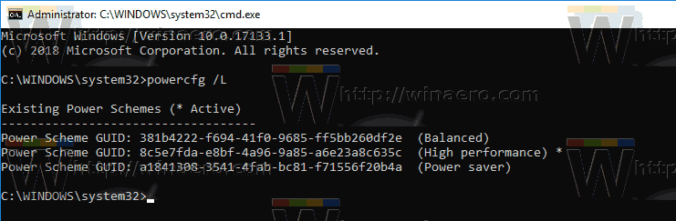 Windows 10 Powercfg -luettelosähkösuunnitelmat