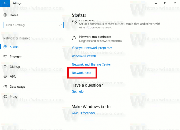 Windows 10 hálózati visszaállítási link