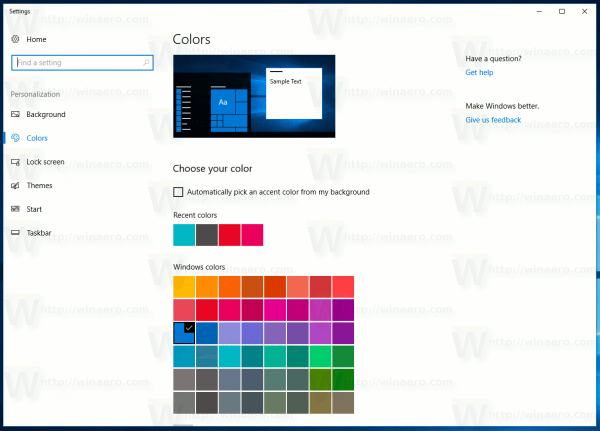 Windows 10 크리에이터 업데이트 색상