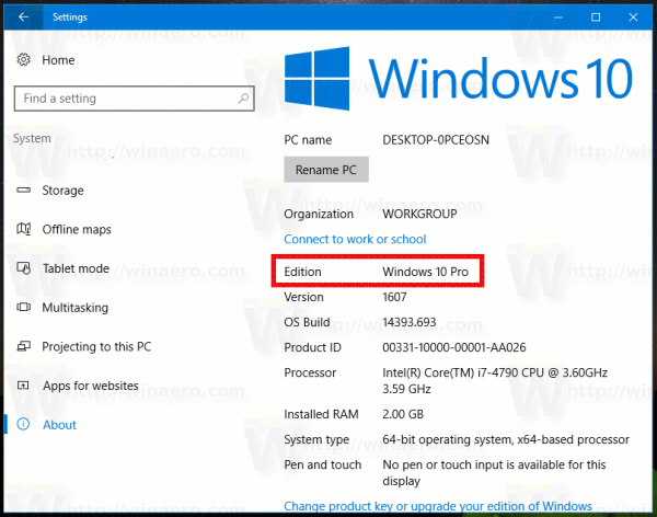 ابحث عن إصدار Windows 10 في الإعدادات