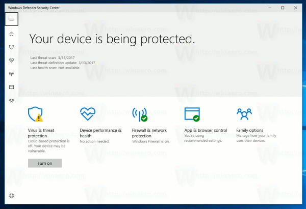 Κέντρο ασφαλείας Windows Defender
