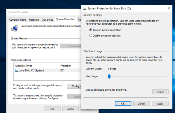 การป้องกันระบบสร้างจุดใหม่ 02 Windows 10
