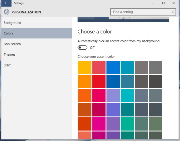 Farby manuálu personalizácie Windows 10