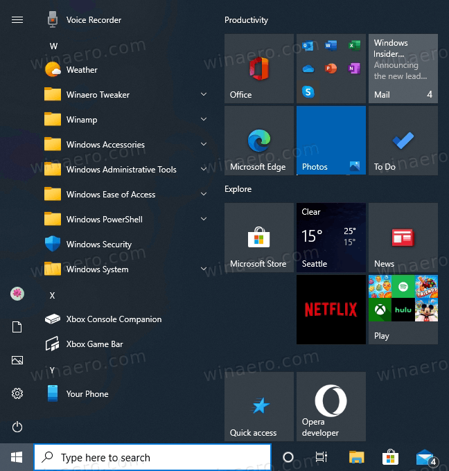 Icone delle nuove cartelle di Windows 10 nel menu Start