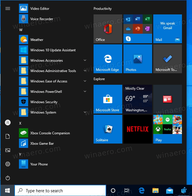 Windows 10 vanade kaustade ikoonid menüüs Start