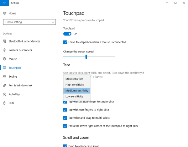 Panneau de configuration Windows 10 Synaptic