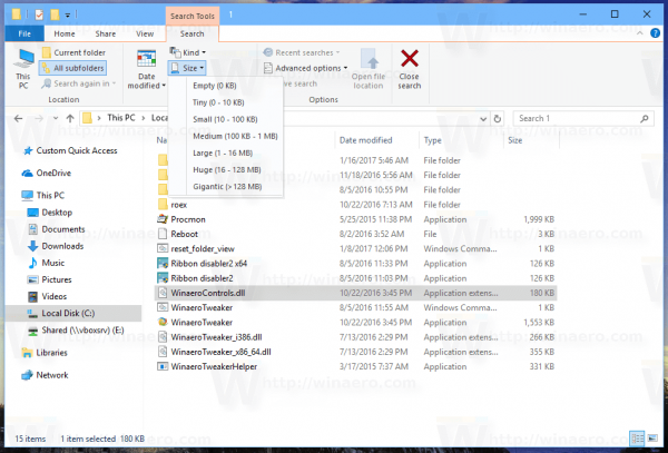File Explorer -haku toiminnassa
