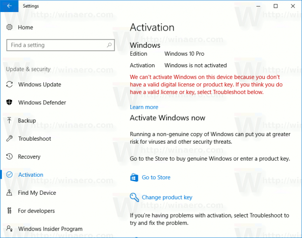 A Windows 10 nincs aktiválva