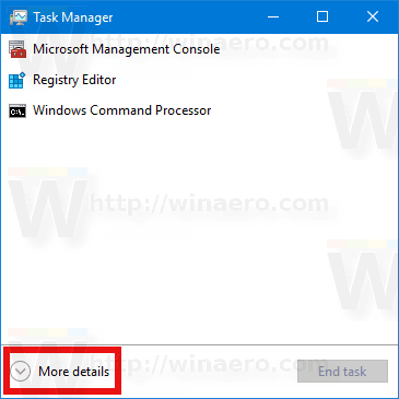 Диспетчер задач Windows 10 восстановлен из лотка