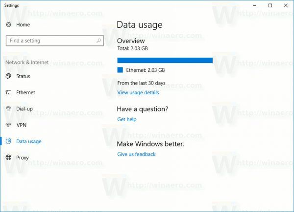 Ikhtisar Penggunaan Data Windows 10