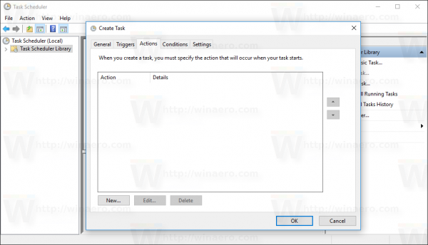Windows 10 Görev Oluştur penceresi Koşullar sekmesi
