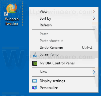 Kontextová nabídka Snip Windows Screen 10