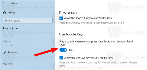 Toggle Confirmation des clés Windows 10