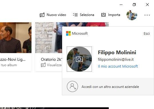 Microsoft Foto Su Windows 10 Switcher de comptes