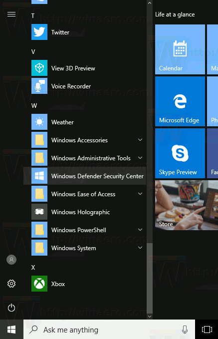 Windows 10 Defenderi viiruste ja ohtude kaitse leht