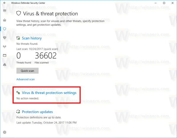 Windows 10 Απενεργοποιήστε το Windows Defender Save Tweak