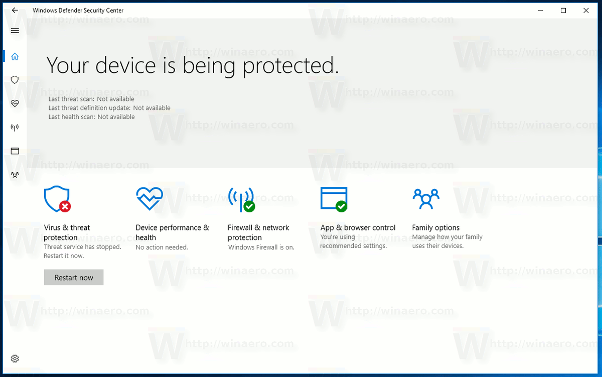 Κέντρο ασφαλείας των Windows 10