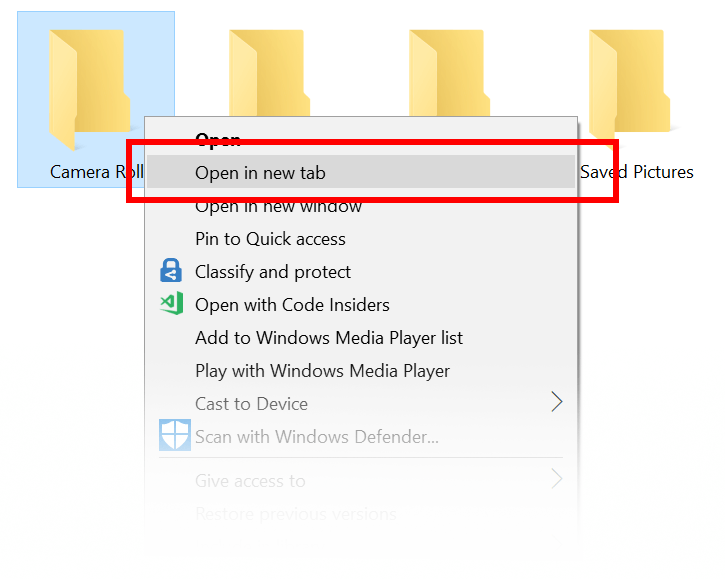 Cartella aperta di Windows 10 in una nuova scheda