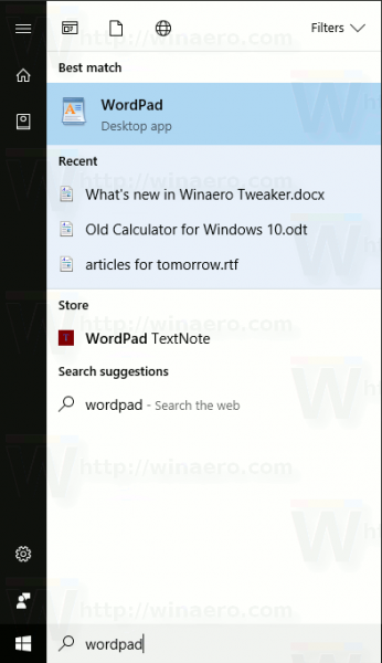 Πρόσφατα αρχεία Wordpad
