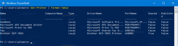 Windows 10 liste installerede printere PowerShell
