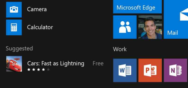 Saran menu mulai Windows 10