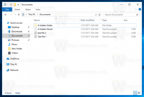 Toggle Hidden Items -valikko Windows 10: ssä