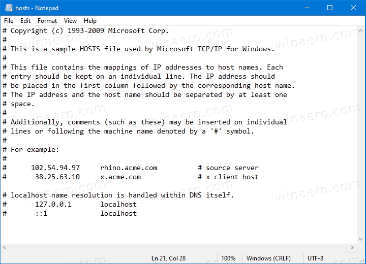 Plik resetowania hostów systemu Windows 10