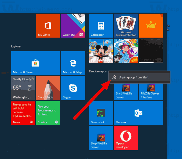 Windows 10 Unpin Grup de rajoles