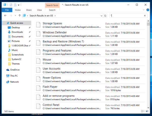 Paramètres de Windows 10 Godmode Enregistrer la recherche 02