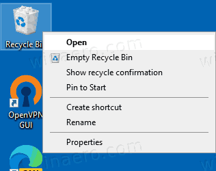 Recycle Bin Show Menu Hapus Pengesahan Konteks
