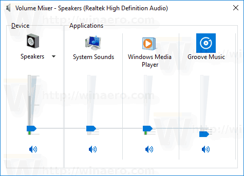 Application Windows 10 Classic Volume Mixer