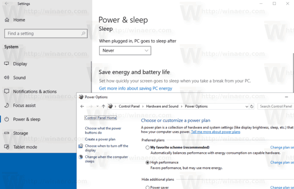 Windows 10 Power Options Bảng điều khiển Power Sleep