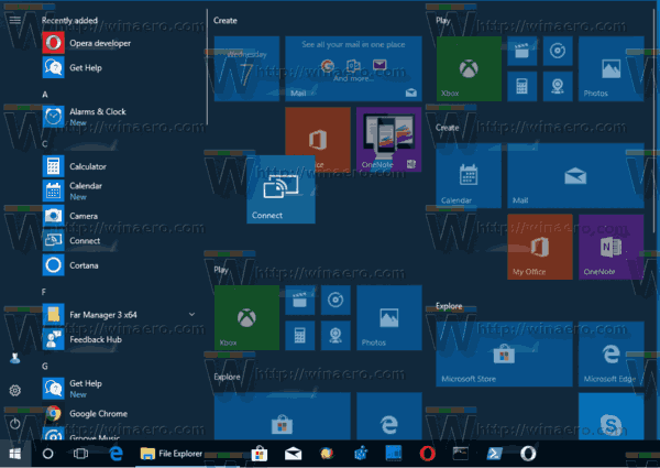 시작 메뉴에서 끌어서 놓기로 시작하는 Windows 10 핀