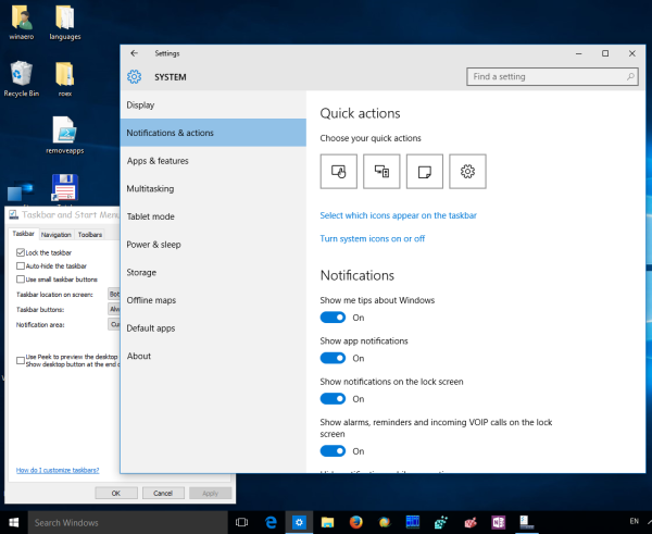Τα Windows 10 προσαρμόζουν τα εικονίδια συστήματος