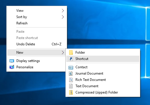 Pagngangalan ng shortcut sa Windows 10 tray icon