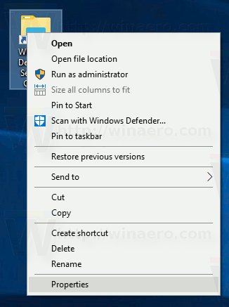Crear acceso directo al Centro de seguridad de Windows Defender en Windows 10