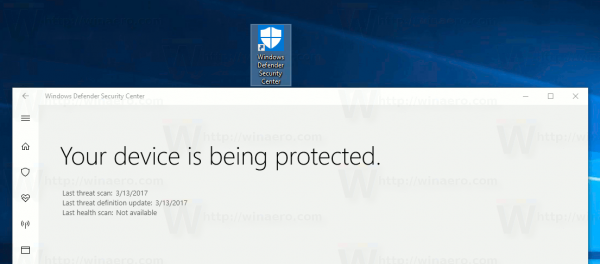 Izveidojiet Windows Defender drošības centra saīsni operētājsistēmā Windows 10