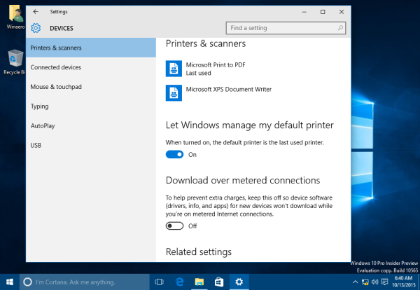 Windows 10 빌드 10565 컨텍스트 메뉴