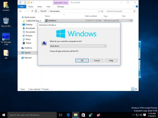 Windows 10 klasikinis išjungimo dialogas