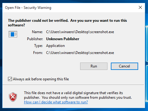 Windows 10 Publisher kann nicht überprüft werden