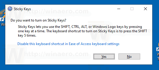 Windows 10 Deaktivieren Sie die Verknüpfung für Sticky Keys in den Einstellungen