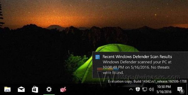 การแจ้งเตือนขั้นสูงของ Windows 10 Defender
