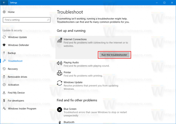 Windows 10 Εκτελέστε ένα εργαλείο αντιμετώπισης προβλημάτων