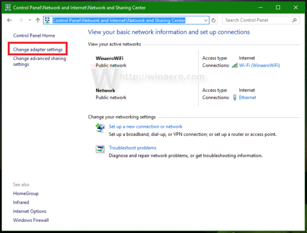 Windows 10 Netzwerk- und Freigabecenter links