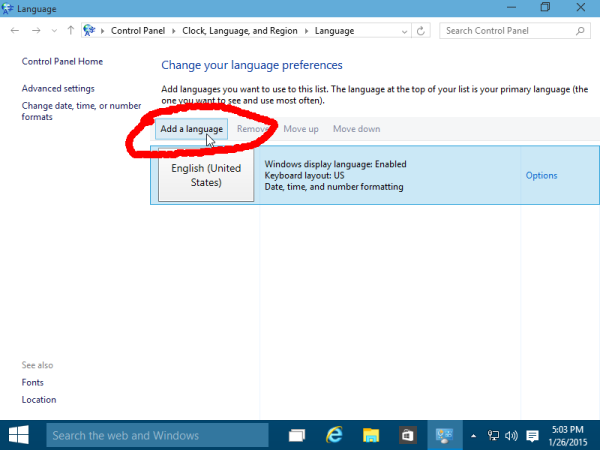 přidat nový jazyk Windows 10