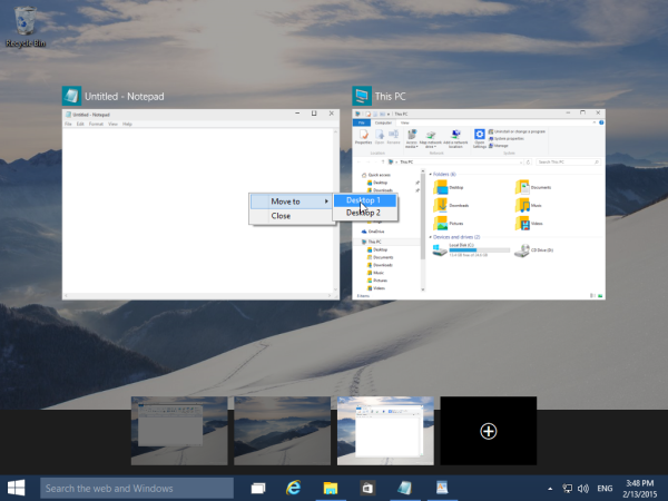 přesouvat okna mezi desktopy Windows 10